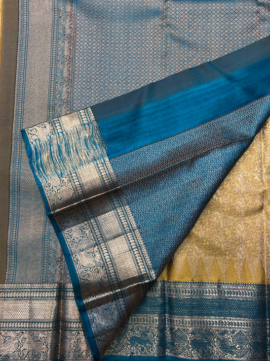 Kanchipuram Handloom Pure Silk Mustard Saree - Sai Varun SIlks
