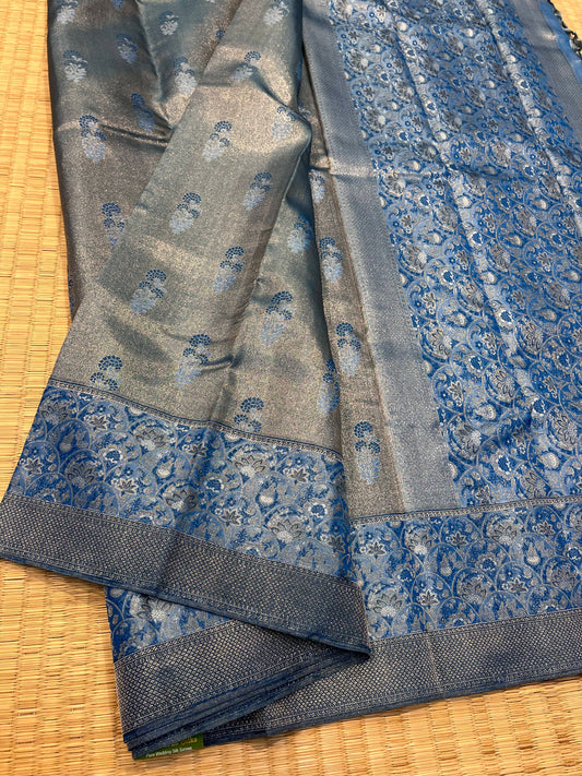 Kanchipuram Handloom Pure Silk Blue Tissue Saree - Sai Varun SIlks