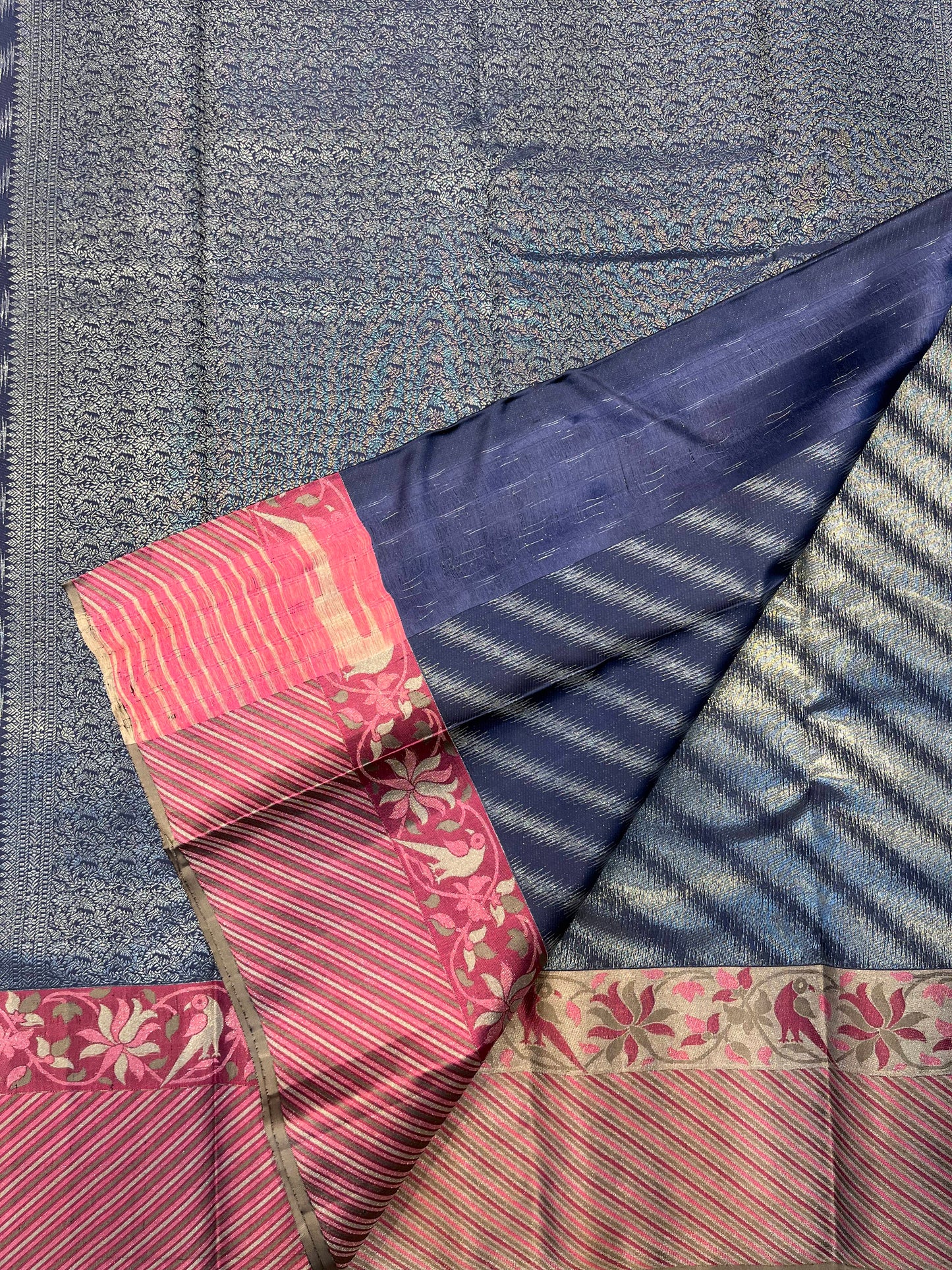 Kanchipuram Handloom Pure Silk Blue Fancy Border Saree - Sai Varun SIlks