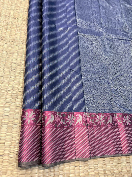 Kanchipuram Handloom Pure Silk Blue Fancy Border Saree - Sai Varun SIlks