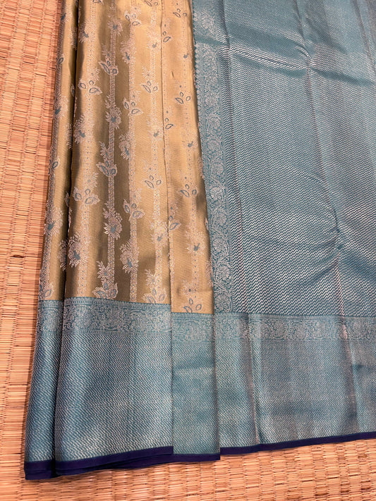 Kanchipuram Pure Handloom Silk Light Mustard Saree - Sai Varun SIlks