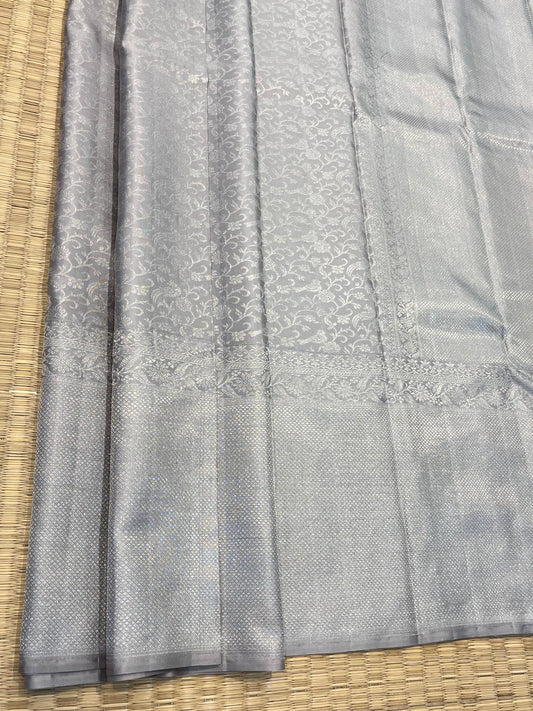 Kanchipuram Handloom Pure Silk Grey saree - Sai Varun SIlks