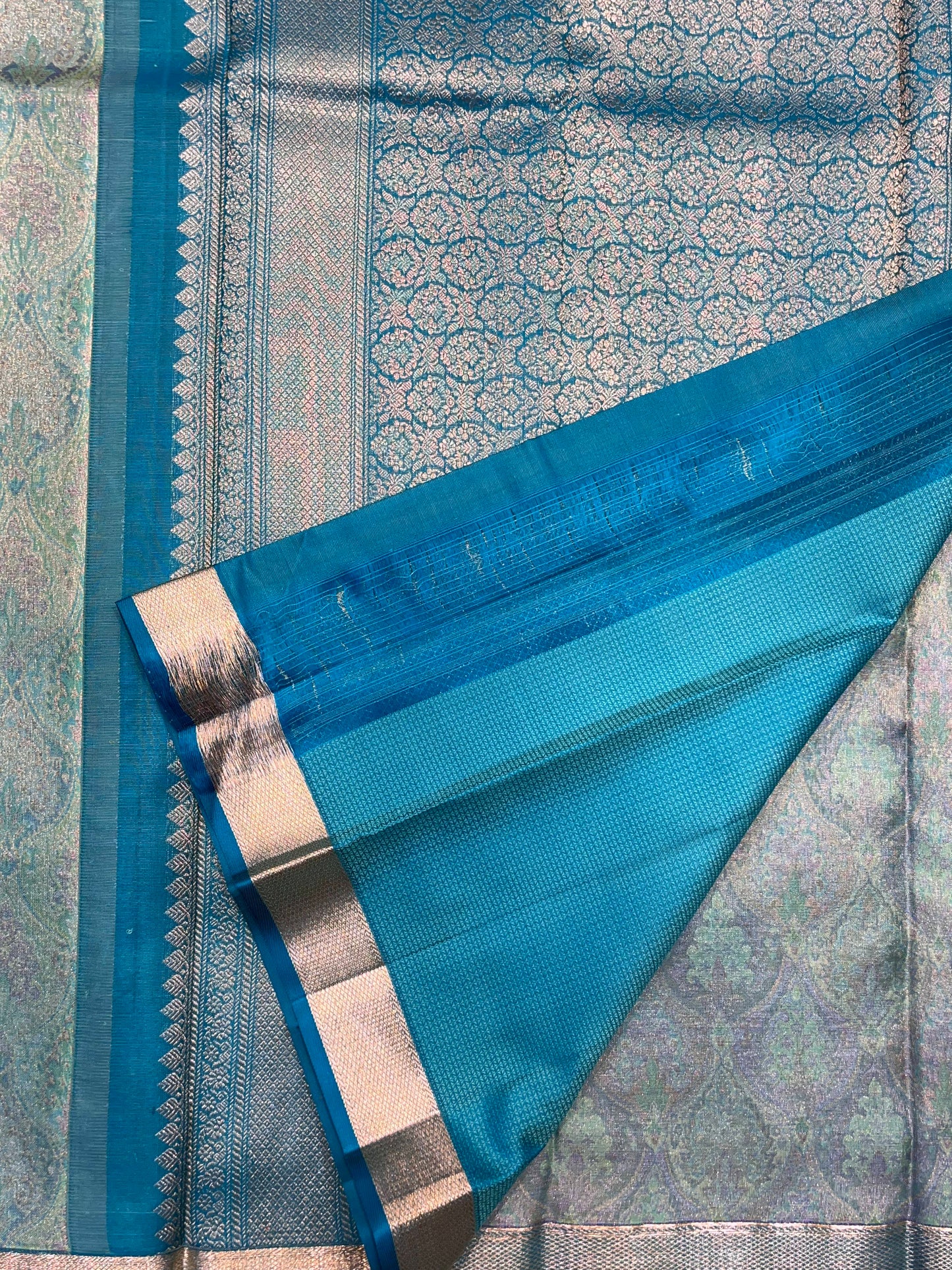 Kanchipuram Handloom Pure Silk Teal Green Saree - Sai Varun SIlks