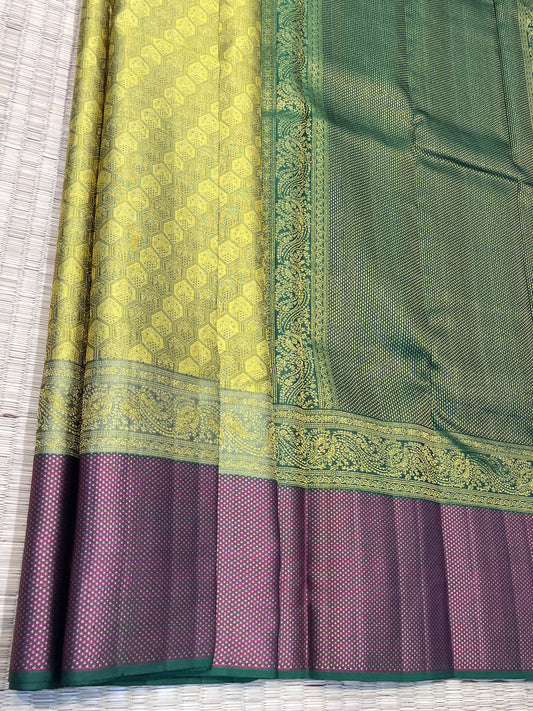 Kanchipuram Handloom Pure Silk Mustard Yellow Saree - Sai Varun SIlks