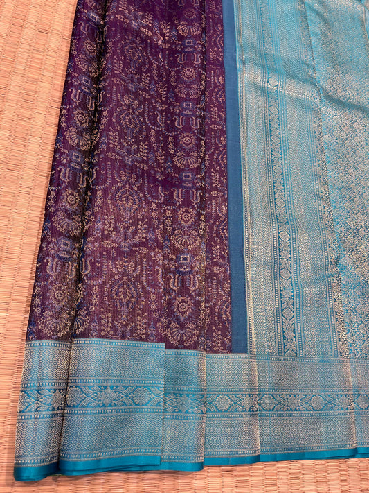 Kanchipuram Handloom Pure Silk Blue saree - Sai Varun SIlks