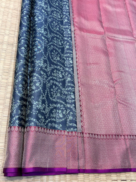 Kanchipuram Handloom pure silk Ash Blue saree - Sai Varun SIlks