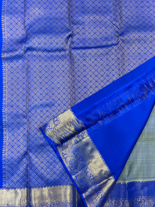 Kanchipuram Pure Silk Grey Double Shade Saree - Sai Varun SIlks