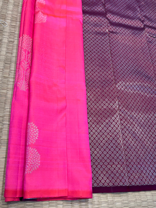 Kanchipuram Handloom Pure Silk Neon Pink Saree - Sai Varun SIlks
