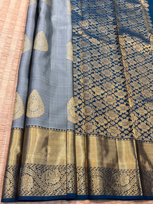 Kanchipuram Handloom Pure Silk Grey Saree - Sai Varun SIlks