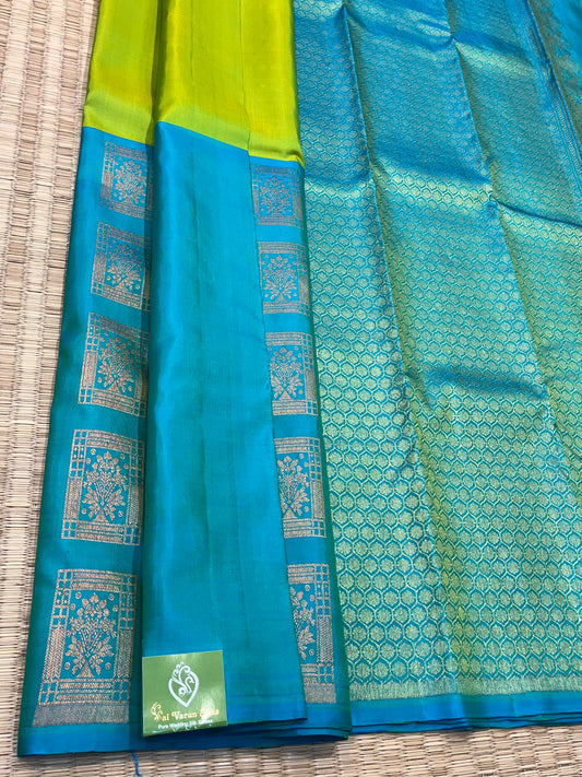 Kanchipuram Handloom Pure Silk Teal Colour Saree - Sai Varun SIlks