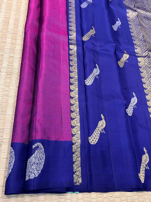 Kanchipuram Handloom pure silk Magenta Saree - Sai Varun SIlks