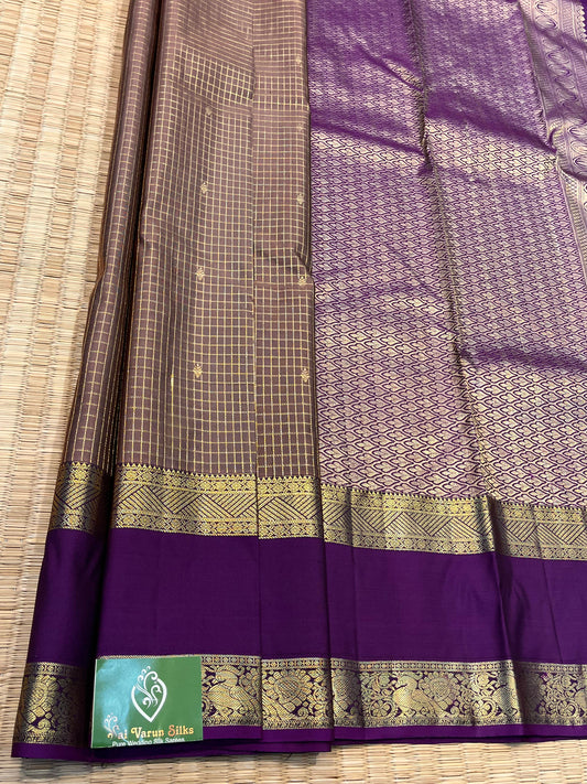 Kanchipuram Handloom Pure Silk Gehua Colour Saree - Sai Varun SIlks