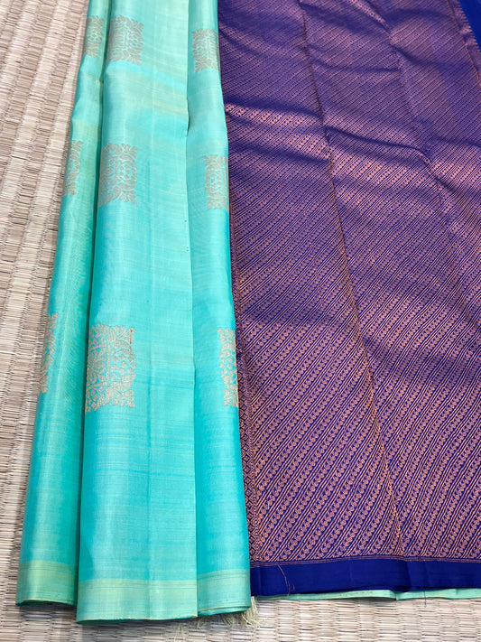 Kanchipuram Handloom Pure Silk Teal Colour Saree - Sai Varun SIlks