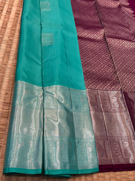 Kanchipuram Handloom pure Silk Light Blue Saree - Sai Varun SIlks