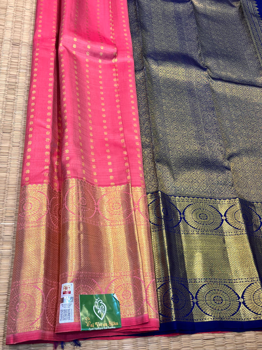 Kanchipuram Handloom Pure Silk Light Pink saree - Sai Varun SIlks