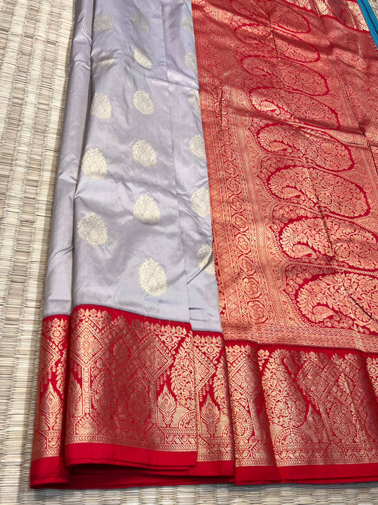 Kanchipuram Handloom pure Silk Grey Saree - Sai Varun SIlks