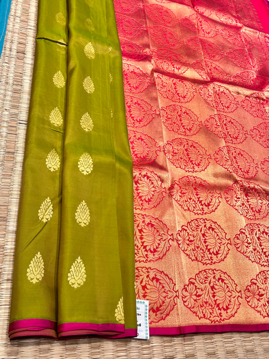Kanchipuram Handloom Pure Silk Light Green Saree - Sai Varun SIlks