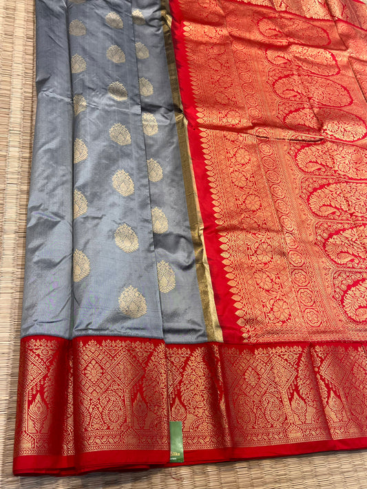 Kanchipuram Handloom Pure Silk Grey Saree - Sai Varun SIlks