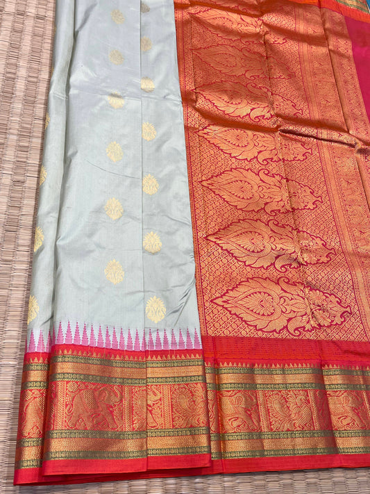 Kanchipuram Handloom Pure Silk Cream Colour Saree - Sai Varun SIlks