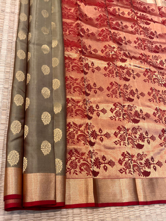 Kanchipuram Handloom Silk Grey Saree - Sai Varun SIlks