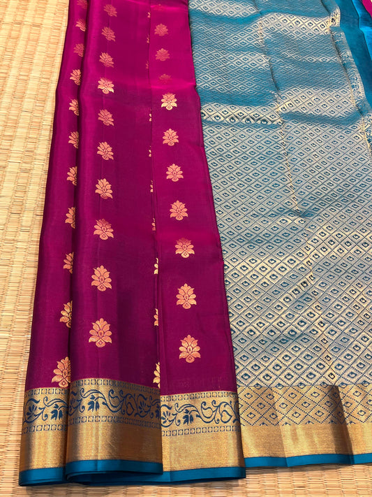Magenta with Blue Border Silk saree - Sai Varun SIlks