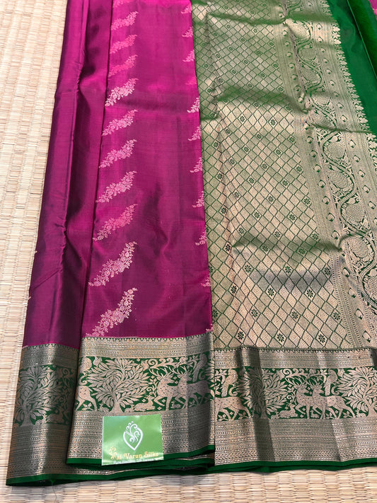 Handloom Silk Saree Magenta With Green Border - Sai Varun SIlks