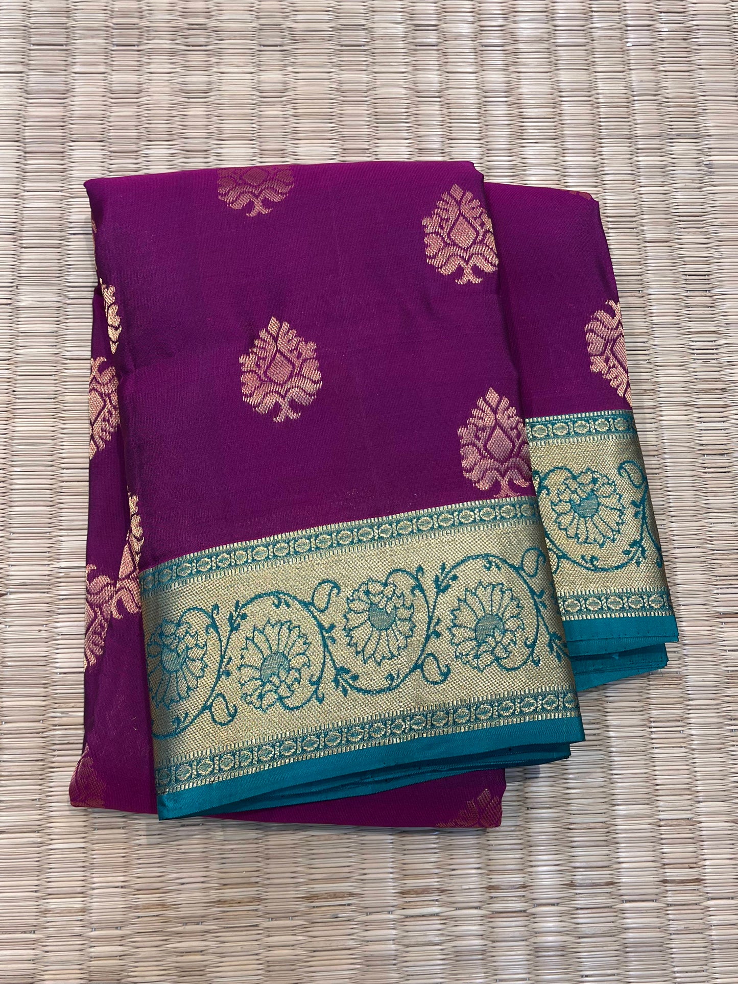 Magenta Silk Saree with Light Blue Border - Sai Varun SIlks