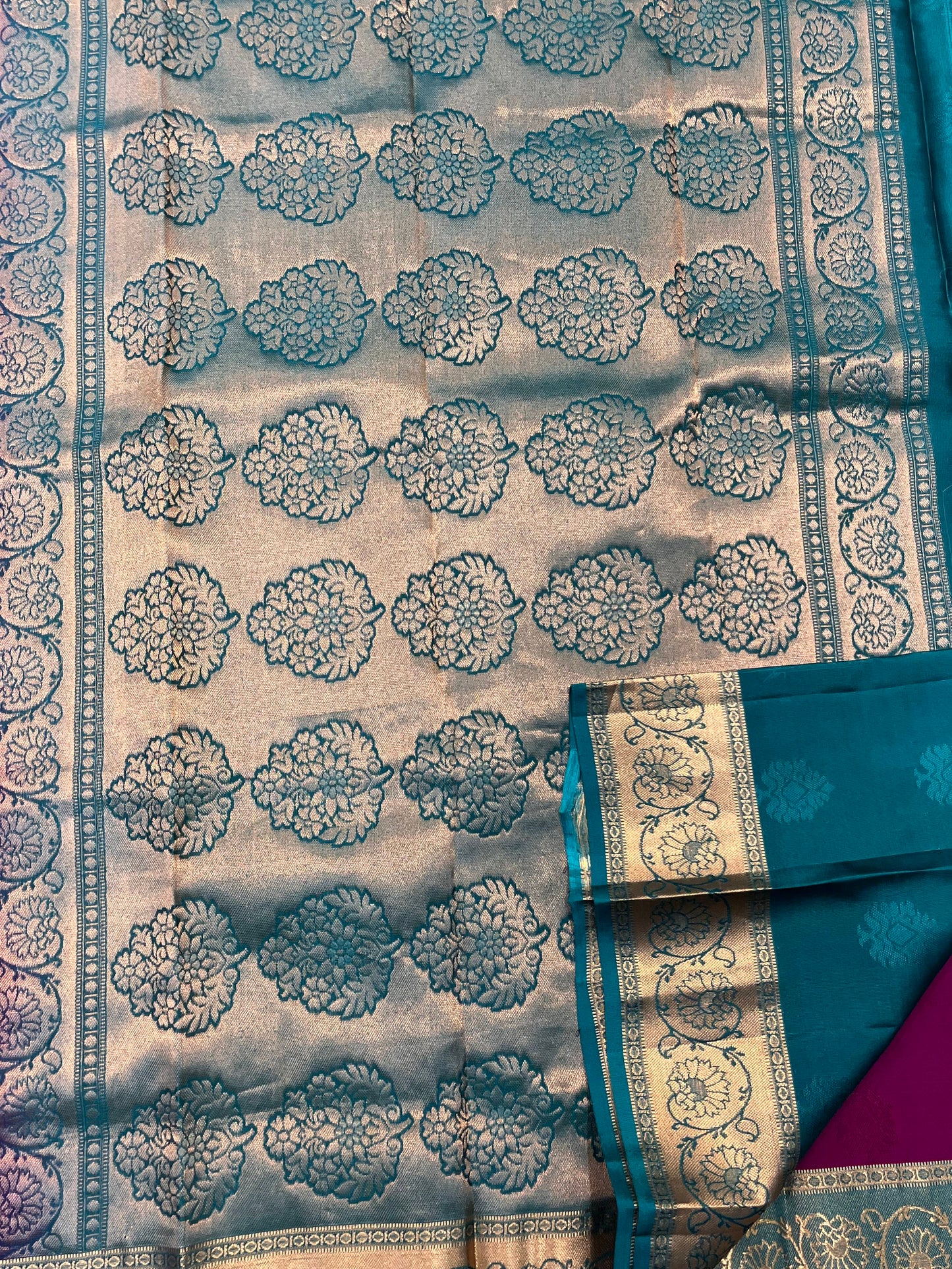 Magenta Silk Saree with Light Blue Border - Sai Varun SIlks