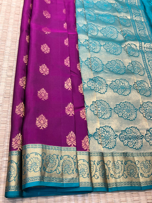 Magenta Silk Saree with Light Blue Border - Sai Varun SIlks