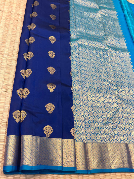 Blue Silk Saree with Light Blue Border - Sai Varun SIlks