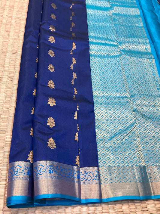 Blue Silk Saree with Light Blue Border - Sai Varun SIlks