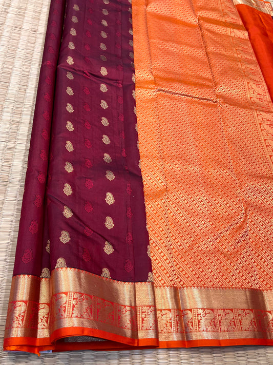 Kanchipuram Handloom Pure Silk Maroon Saree - Sai Varun SIlks
