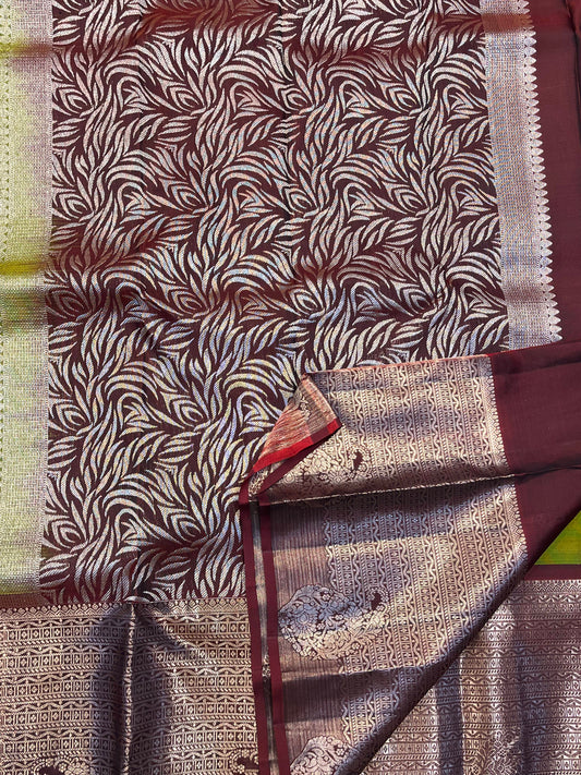 Handloom Silk Green with Maroon saree - Sai Varun SIlks