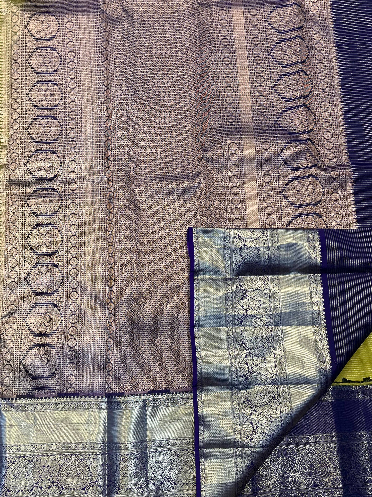 Handloom Silk Lemon Yellow WIth Blue Border saree - Sai Varun SIlks