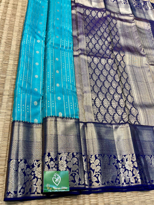 Handloom Silk Blue Contrast Saree - Sai Varun SIlks