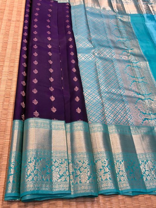 Handloom Silk Dark Blue Contrast saree - Sai Varun SIlks