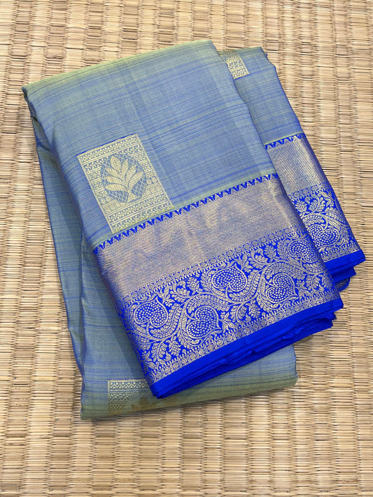 Kanchipuram Pure Silk Grey Double Shade Saree - Sai Varun SIlks