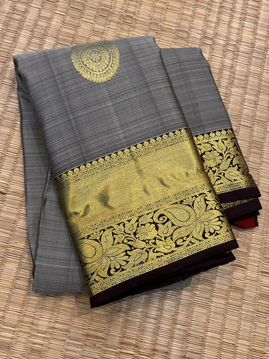 Kanchipuram Handloom Pure Silk Grey Saree - Sai Varun SIlks