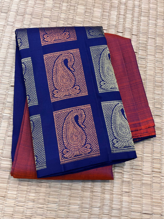 Kanchipuram Handloom Pure Silk Blue and Maroon Saree - Sai Varun SIlks