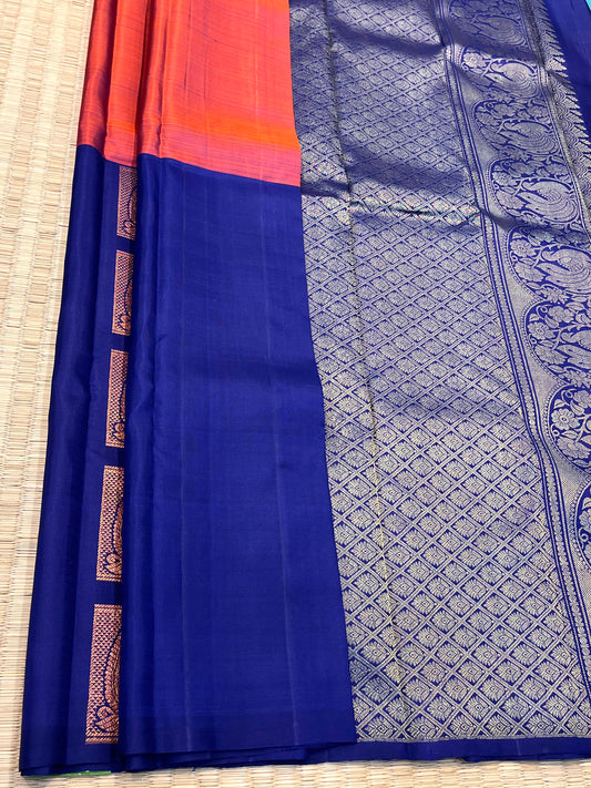 Kanchipuram Handloom Pure Silk Blue and Maroon Saree - Sai Varun SIlks