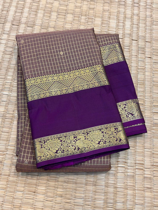 Kanchipuram Handloom Pure Silk Gehua Colour Saree - Sai Varun SIlks