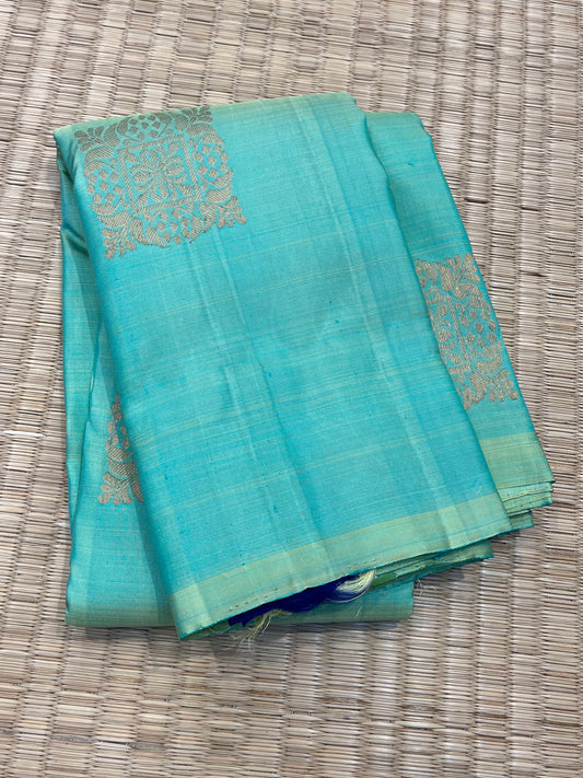 Kanchipuram Handloom Pure Silk Teal Colour Saree - Sai Varun SIlks