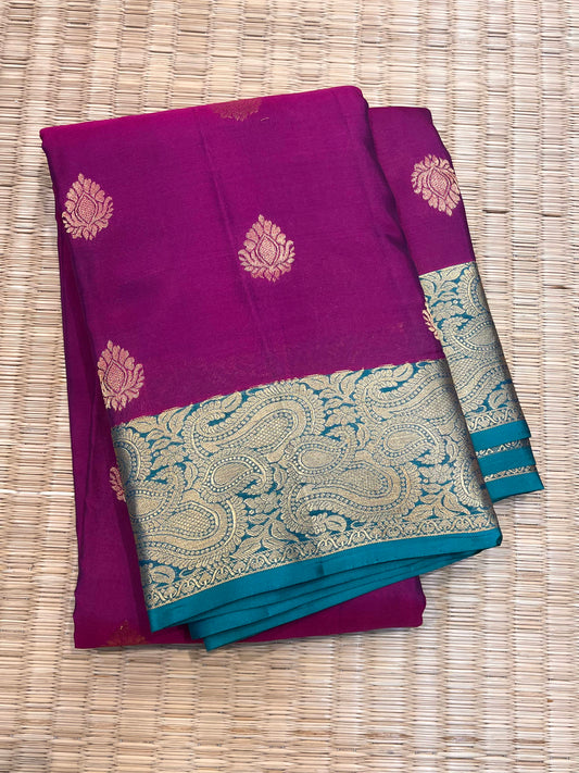 Magenta with Light Blue Border Silk Saree - Sai Varun SIlks