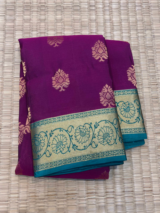 Magenta Silk Saree with Light Blue Border - Sai Varun SIlks