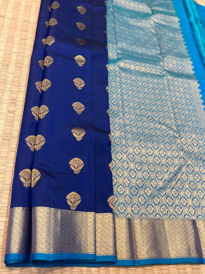 Blue Silk Saree  with Light Blue Border - Sai Varun SIlks