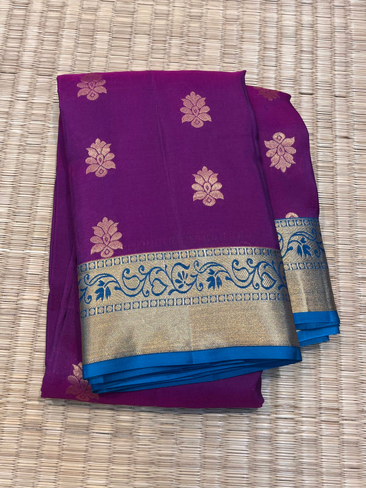 Magenta Silk Saree WIth Blue Border - Sai Varun SIlks