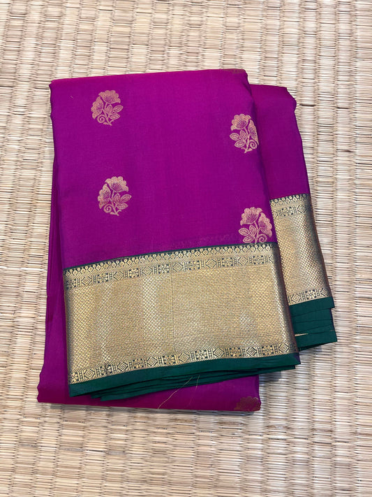 Magenta Silk Saree with Green Border - Sai Varun SIlks